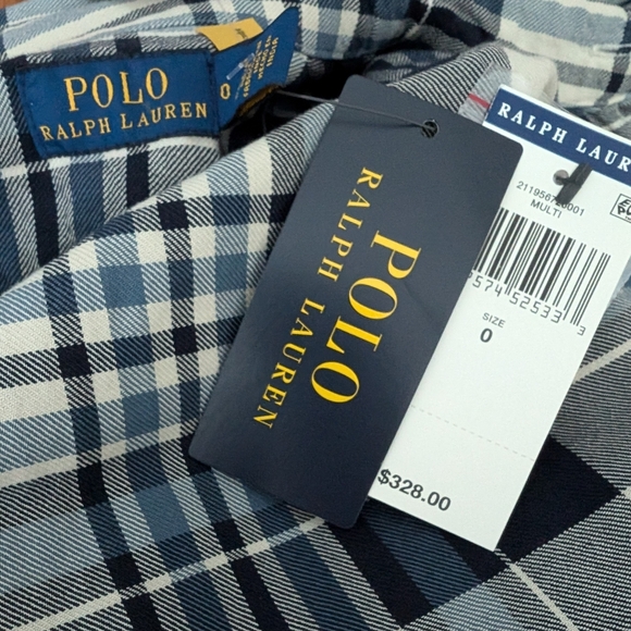 Polo Ralph Lauren Plaid Cotton Twill Shirtdress Maxi Dress 0 Blue White - Picture 9 of 12